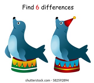 Find differences, game for children circus animals