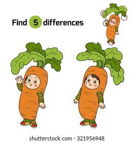 Find differences, game for children: Halloween characters (carrot)
