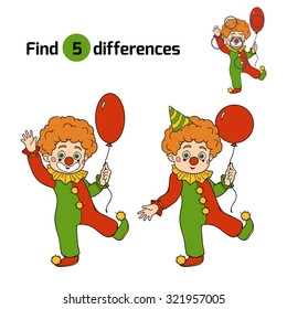 Find differences, game for children: Halloween characters (clown)