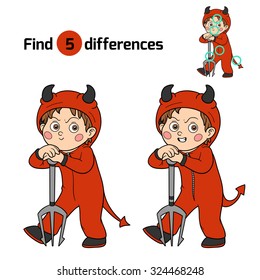Find differences, game for children: Halloween character (devil)