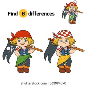 Find differences, game for children (pirate girl)