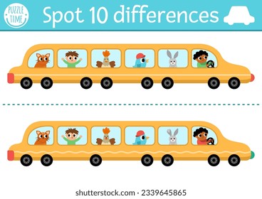 Find differences game for children. Transportation educational activity with cute limousine with passengers, driver. Cute puzzle for kids with funny transport. Printable worksheet with limo
