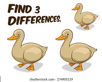 Find differences game duck vector illustration