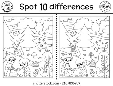 Find Differences Game Ecological Black White Stock Vector (royalty Free 