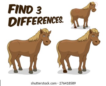 Find differences game horse vector illustration