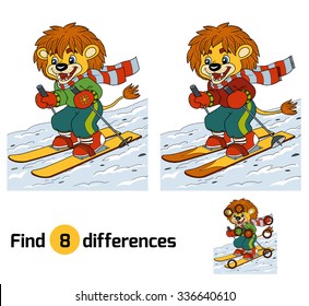 Find differences game: little lion skiing