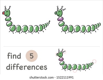 find the differences. green caterpillar. logical game for children