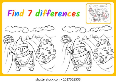 Find differences for kids. Education game for children. spot the difference. Sledging vector illustration