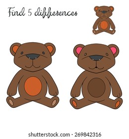 Find differences kids layout for game bear vector illustration