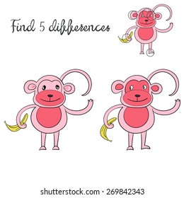 Find differences kids layout for game monkey vector illustration