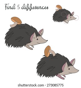 Find differences kids layout for game hedgehog vector illustration
