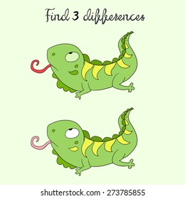 Find differences kids layout for game iguana vector illustration