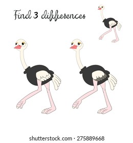 Find differences kids layout for game ostrich vector illustration