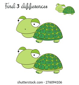Find differences kids layout for game turtle tortoise vector illustration