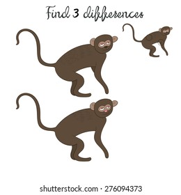 Find differences kids layout for game vervet ape vector illustration