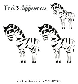 Find differences kids layout for game zebra vector illustration