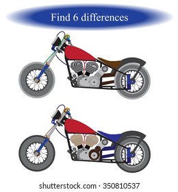 Find differences ( motorcycle ) for children. Vector illustration.