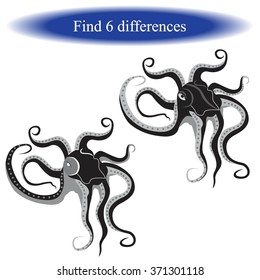  Find differences ( octopus ) for children. Vector illustration 
