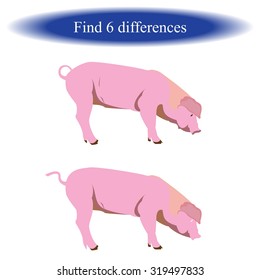 Find differences ( Pig ). Vector illustration