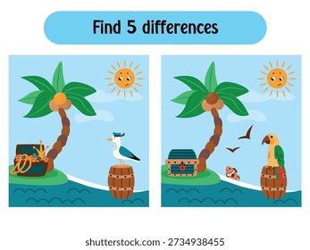 Find The Differences Pirate Scene Illustration