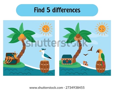 Find The Differences Pirate Scene Illustration