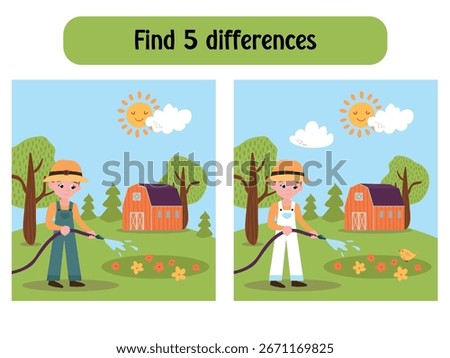 Find the Differences Puzzle Game with Farmer