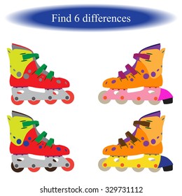 Find differences ( roller skates ) for children. Vector illustration.