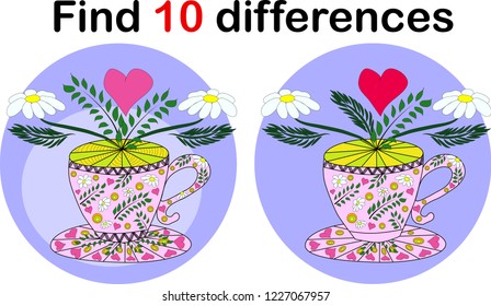 Find differences Teacup for children. Herbal infusion