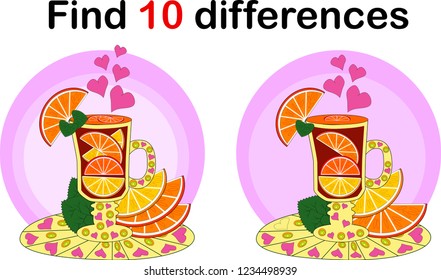 Find differences Teacup for children. Herbal infusion