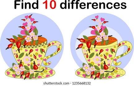 Find differences Teacup for children. Herbal infusion