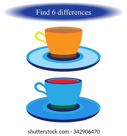 Find differences ( Teacup ) for children. Vector illustration 