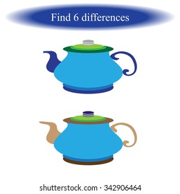 Find differences ( Teapot ) for children. Vector illustration 