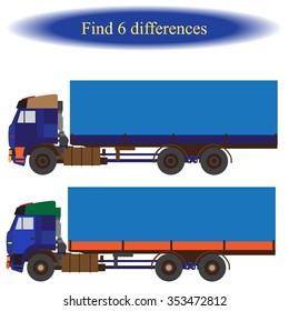  Find differences ( truck ) for children. Vector illustration 
