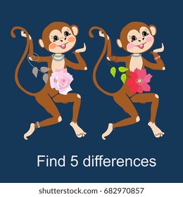 Find differences. Visual game for children and adults with cheerful unusual characters.