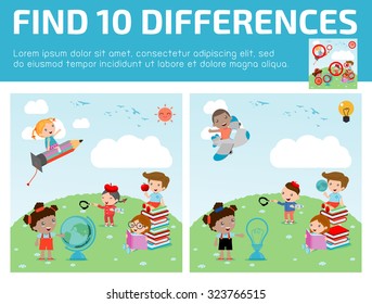 find differences,Game for kids ,find differences,Brain games, children game, Educational Game for Preschool Children, Vector Illustration, education concept, back to school template with kids.
