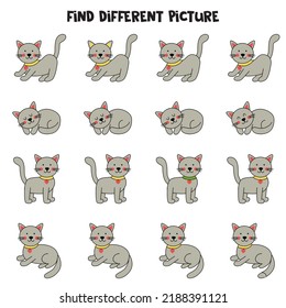 Find different cat in each row. Logical game for kids.