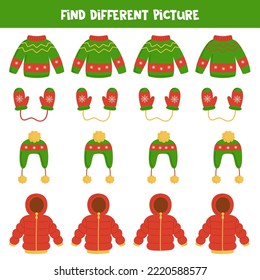 Find different Christmas element in each row. Logical game for kids.