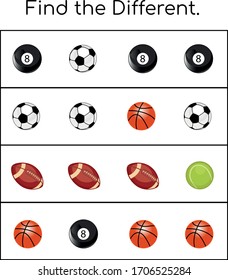 Find the Different image . vector illustration. For pre school education, kindergarten and kids and children. Ball