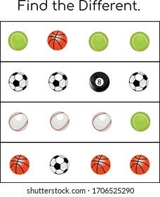 Find the Different image . vector illustration. For pre school education, kindergarten and kids and children. Ball