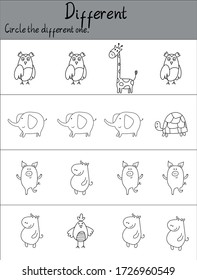 Find the Different image . vector illustration. For pre school education, kindergarten and kids and children. Animal