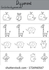 Encuentra la imagen diferente . ilustración vectorial. Para educación preescolar, jardines de infancia, niños y niños. Animal