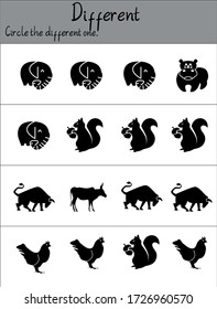 Find the Different image . vector illustration. For pre school education, kindergarten and kids and children. Animal