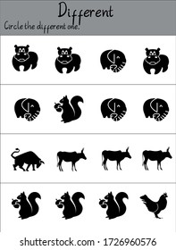 Find the Different image . vector illustration. For pre school education, kindergarten and kids and children. Animal
