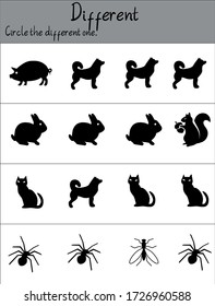 Find the Different image . vector illustration. For pre school education, kindergarten and kids and children. Animal