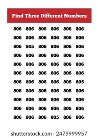 Find Different Numbers Riddle Game. Educational materials for kids vector