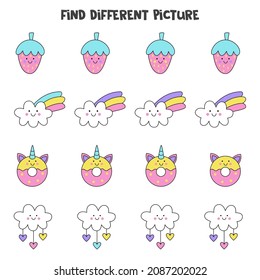 Find different picture in each row. Logical game for girls.