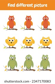 Find different pictures, find difference. Worksheets activities for schooling, early education. Counting educational logical game, mathematic learning. I spy. Kid lessons, skill play puzzle for kids.