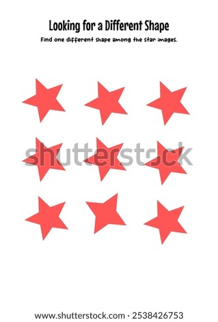find different shape of star. illustration of cartoon the ship and car. Education worksheet Printable A4 size. Educational game for children.