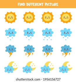 Find different weather element in each row. Logical game for preschool kids.
