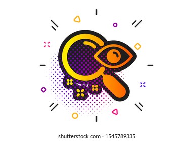 Find document sign. Halftone circles pattern. Search icon. Magnify glass. Classic flat search icon. Vector